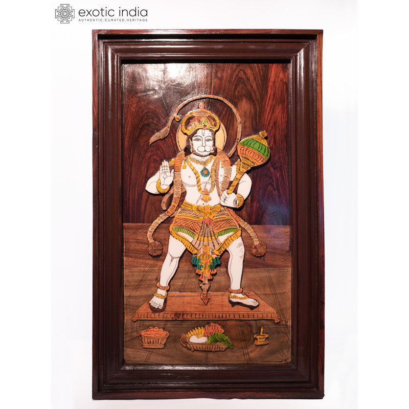 Panneau mural incrusté en bois 31 po Lord Hanuman