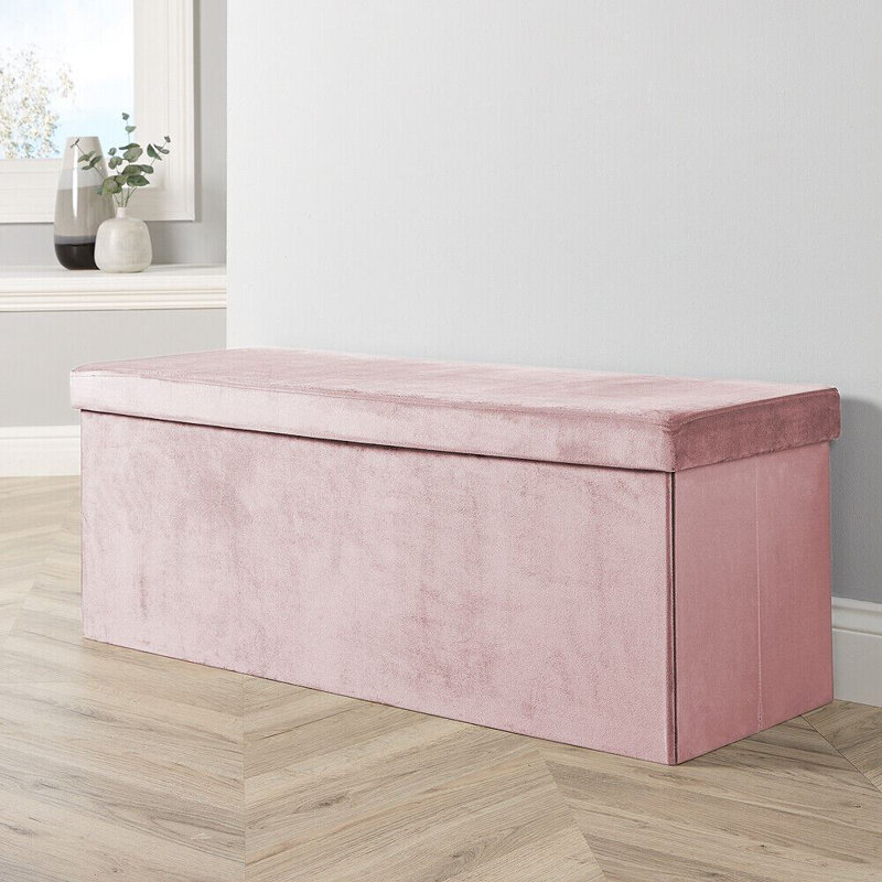 Magdaly 100cm Wide Ottoman Rectangular XL Storage Ottoman, Pink, Velvet