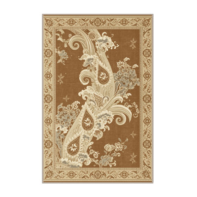 Machine Washable Ovaline Classic Oriental Rug in Brown – Beige Binding