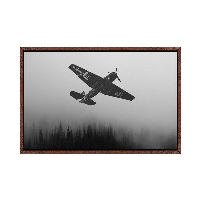 WWII Fighter Emerge - Print on Canvas, 66.04 cm H x 45.72 cm W, Classic Brown Wood Framed