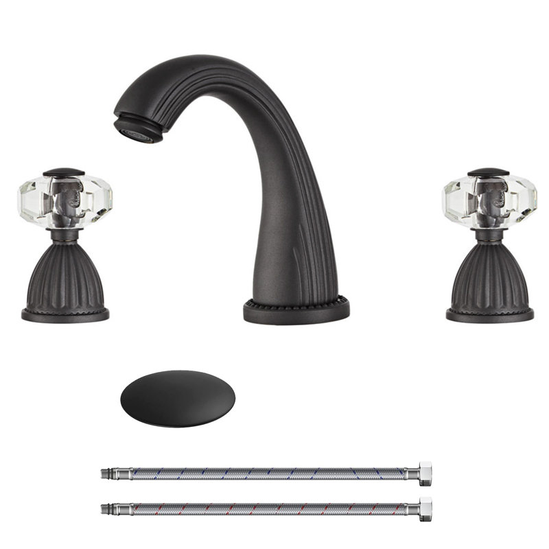 Widespread 2-handle Bathroom Faucet with Drain Assembly, Matte Black