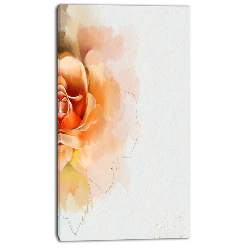 « orange rose fleur aquarelle », reproduction d’impression sur toile tendue, H 32 po x l 16 po x P 1 po