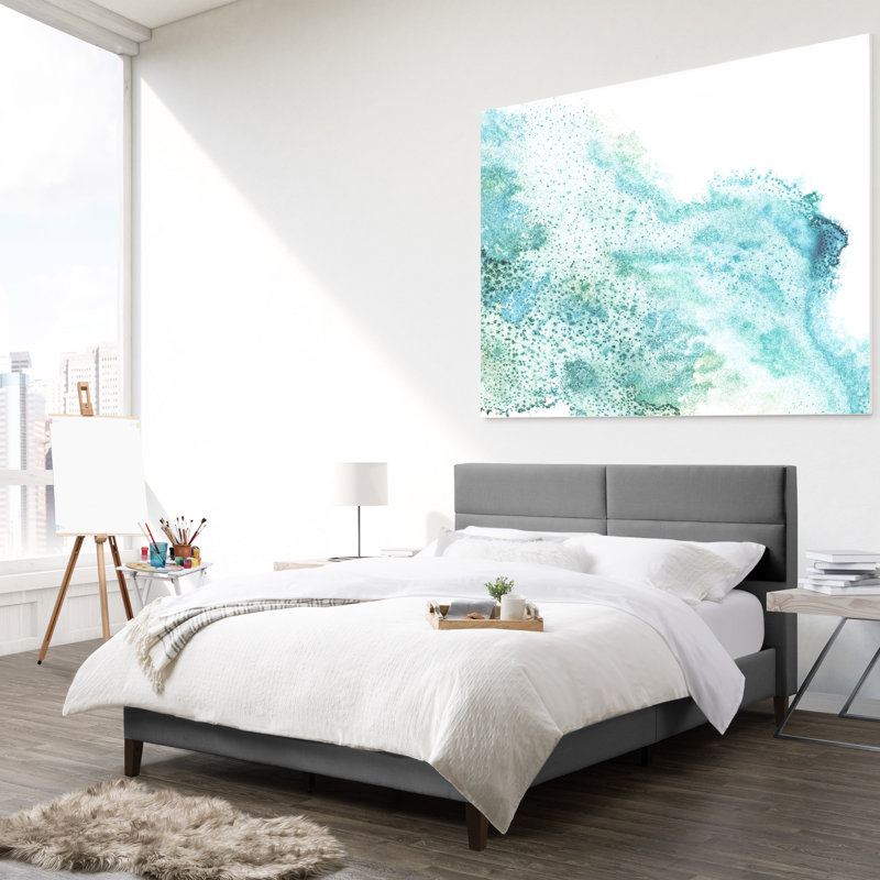 Upholstered Platform Bed, Full, Light Gray