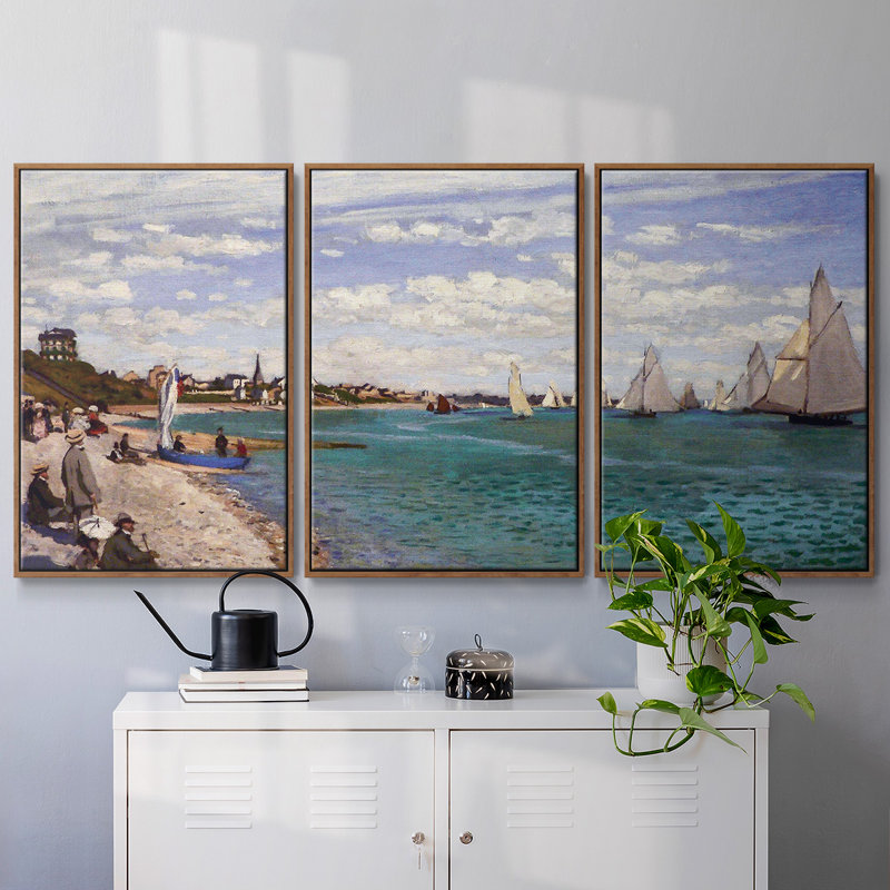 Monet, reproduction sur toile 3 pièces, Noyer, H 24 po x l 48 po x P 2 po