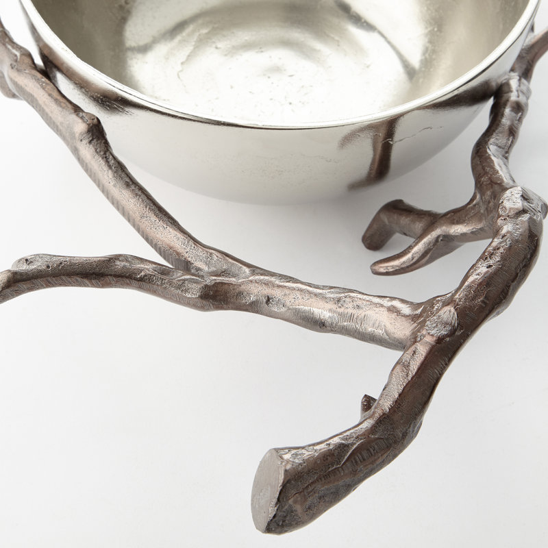 Nickel and Bronze Aluminum Decorative Bowl with Branch Stand