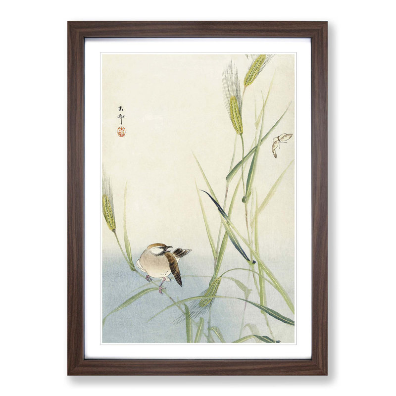 Bird & Butterfly by Ohara Koson - Picture Frame Painting Print, Walnut Framed, 48cm H x 36cm W x 2cm D