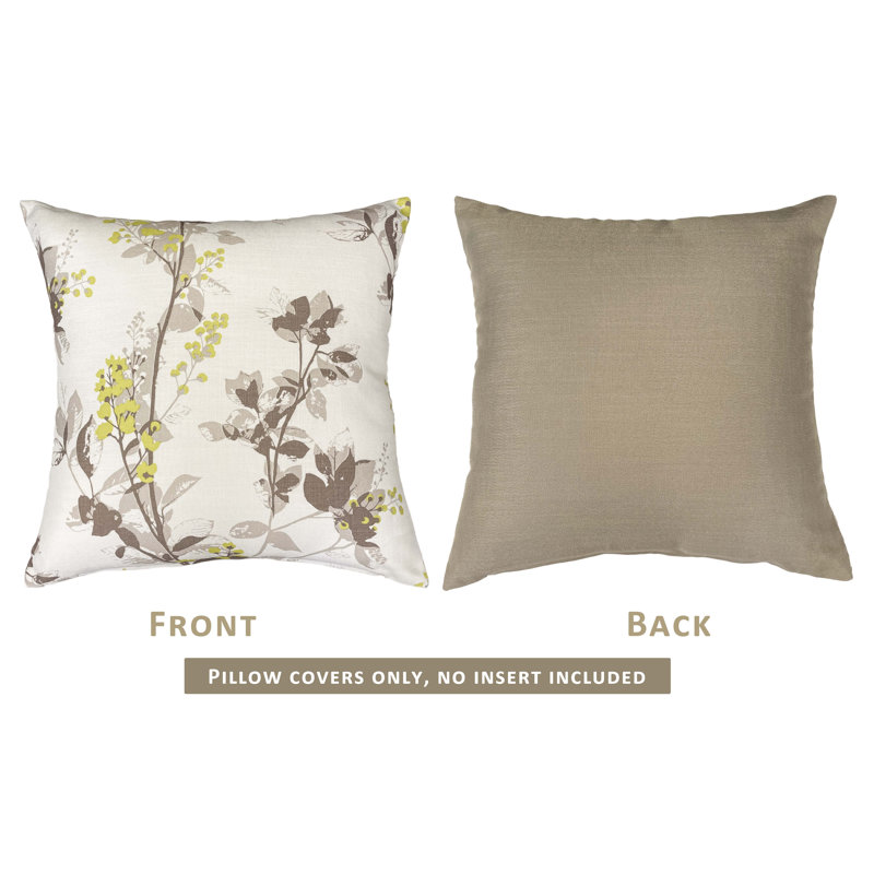 Ivory Floral Print Polyester Square Throw Pillow Set