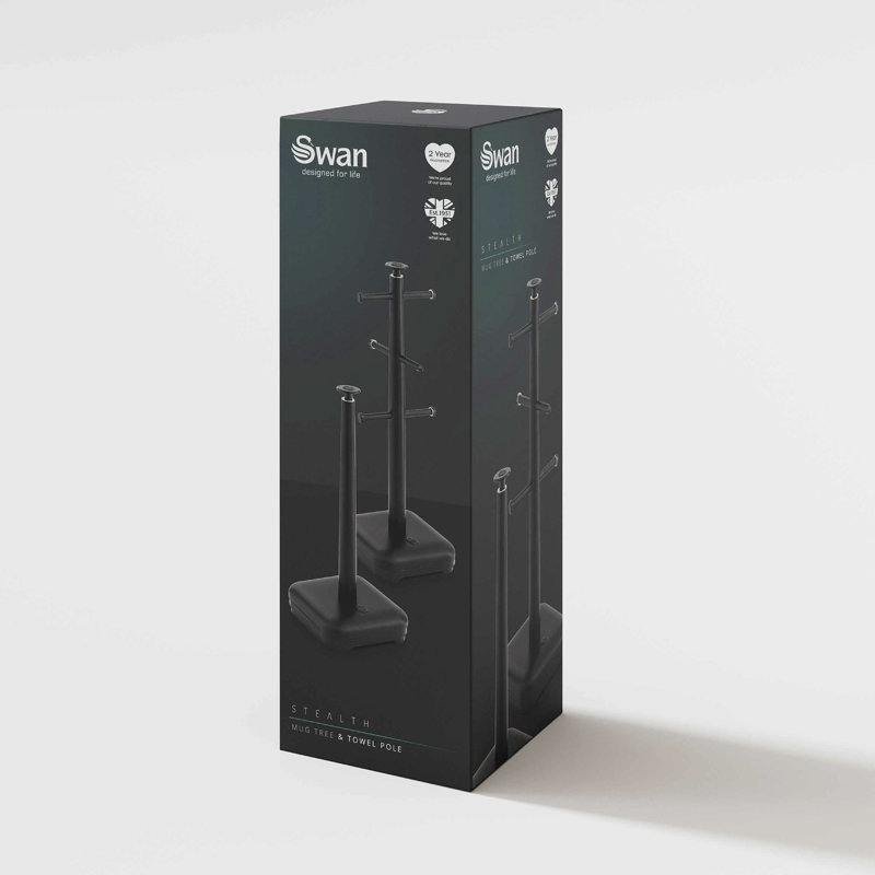 Swan SWKA18522BLKN Stealth Towel Pole & Mug Tree Set, Weighted Base, Scratch Resistant Base, Black
