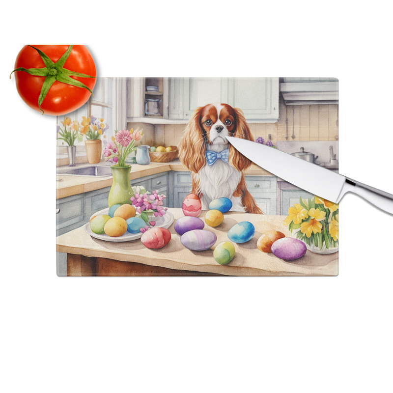Decorating Easter Cavalier Spaniel Glass Cutting Board