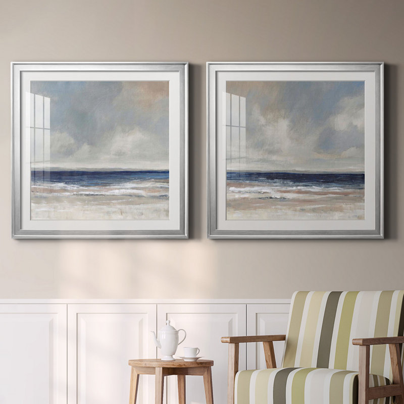 «Distant Land I», ensemble de 2 reproductions d'art encadrées, Papier avec cadre argenté, H 26,5 po x l 53 po x P 1,5 po