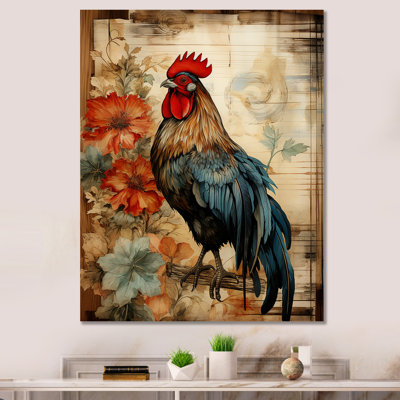 Art mural rétro, coq pastoral rétro