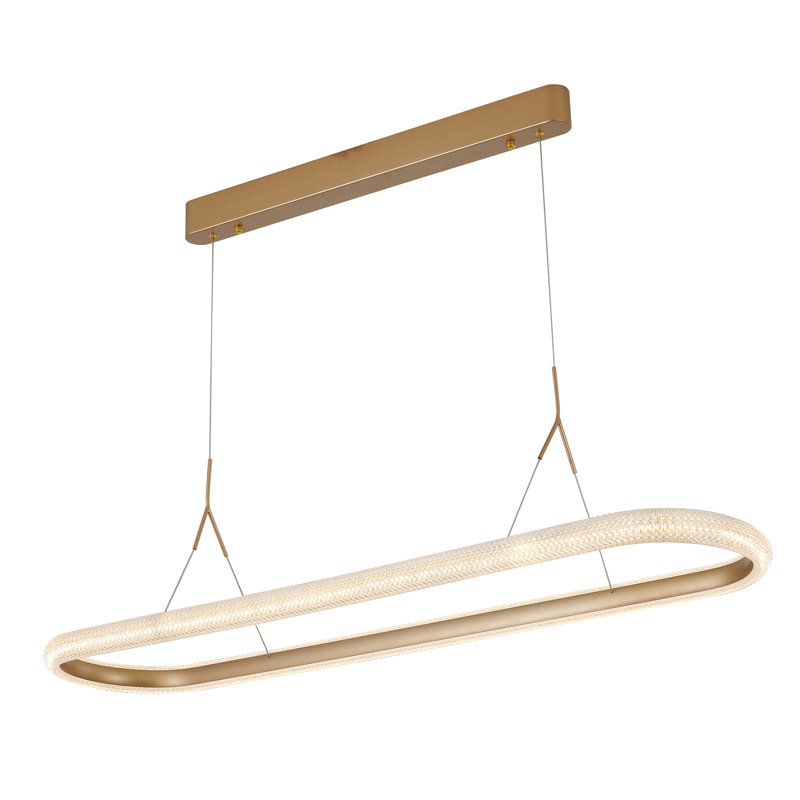 1-light gold iron frame dimmable LED chandelier with white acrylic diffuser.