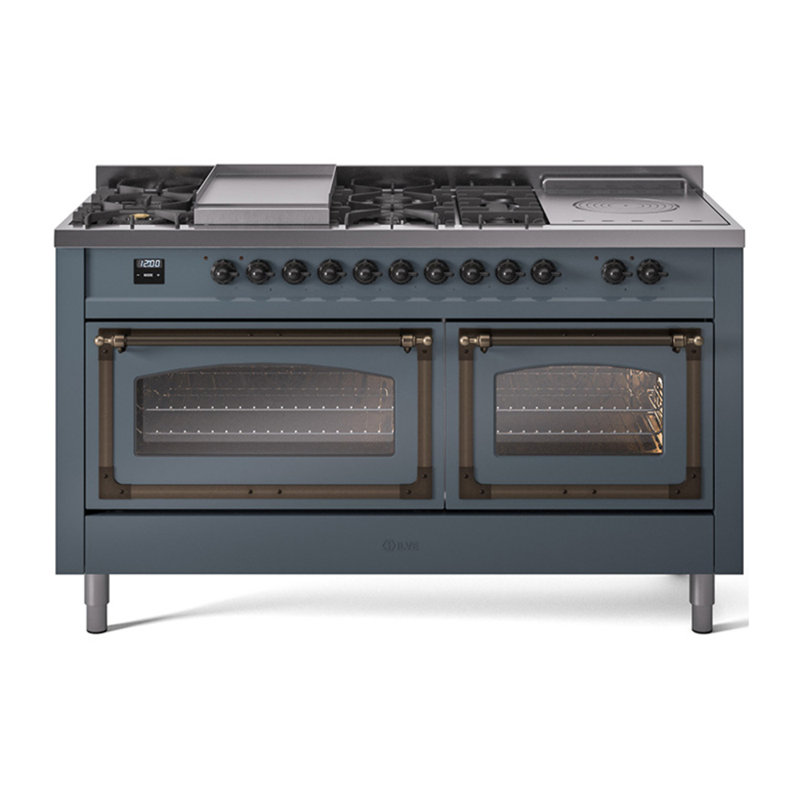 ILVE Nostalgie II Noblesse 60 po à 2 brûleurs, plaque chauffante, plaque de cuisson française, Bleu gris / bruni