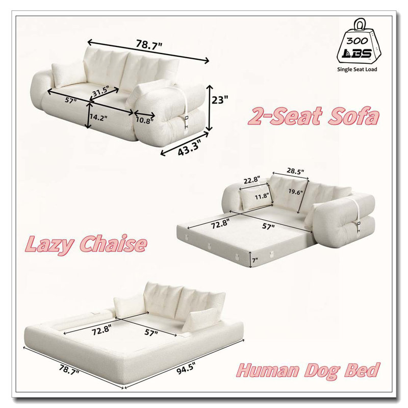78.7" Multi-Functional Foldable Sofa Bed, Grey