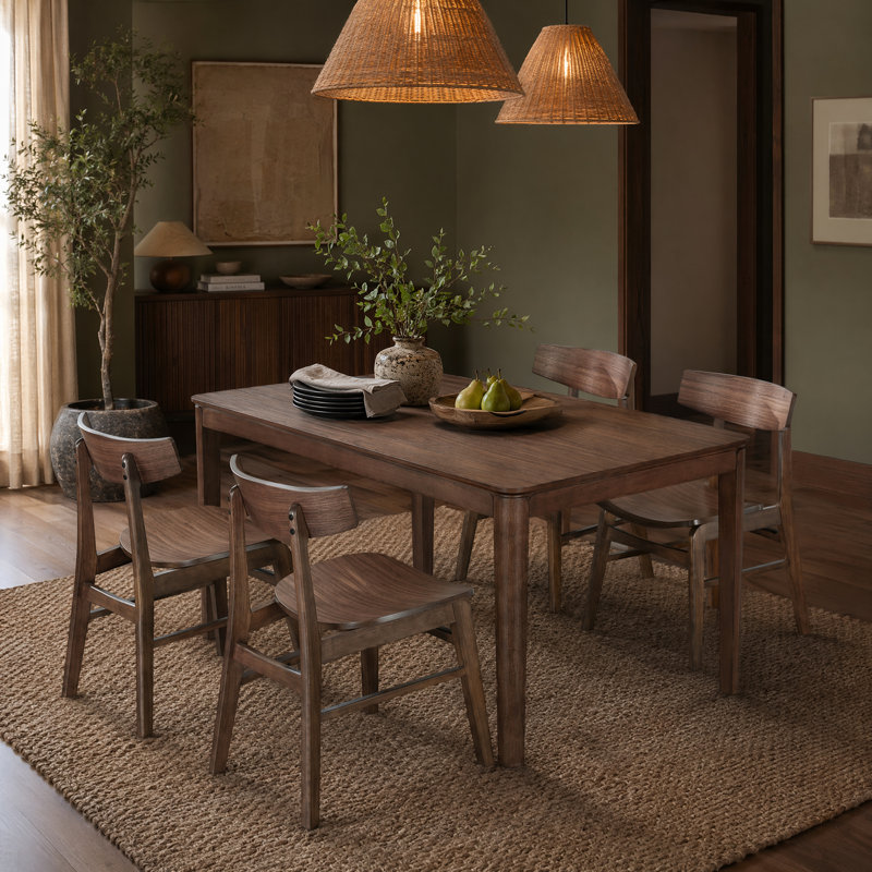 Solid Wood Dining Set with Sculpted Chairs, 4, Walnut