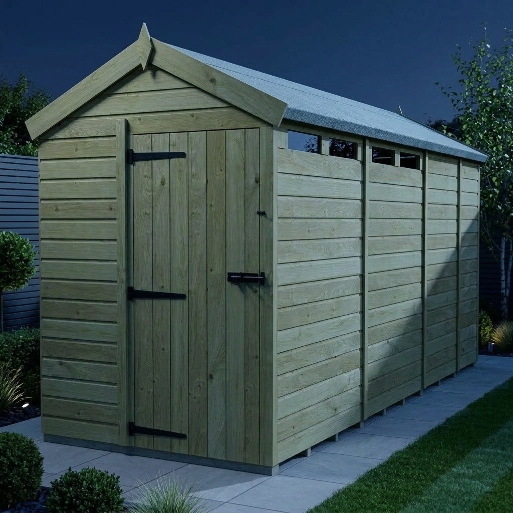 Total Sheds 5ft x 13ft Security Apex Shed - Heavy-Duty Hasp Staple Anti-Tamper - Pressure Treated Timber - UK Manufactured