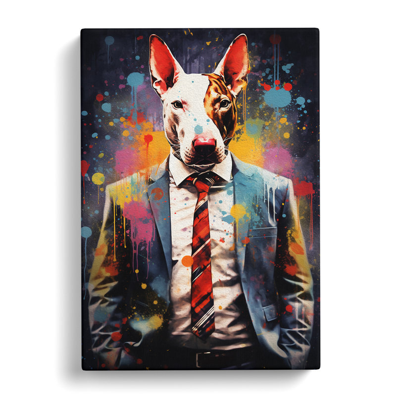 English Bull Terrier Tachisme Art - Wrapped Canvas