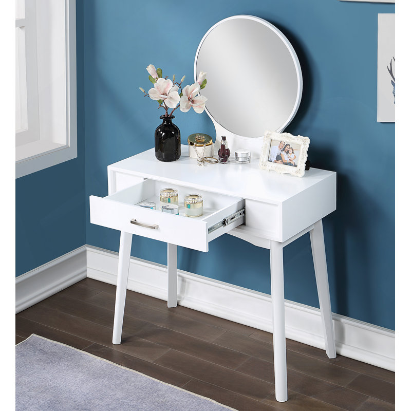 Contemporary Wood Vanity And Stool Set, White