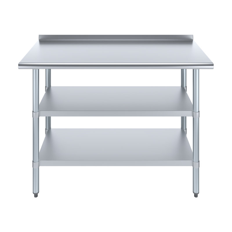 Stainless Steel Prep Table with 1.5 in. Backsplash and 2 Undershelves, 36.5" H x 48" W x 24" D