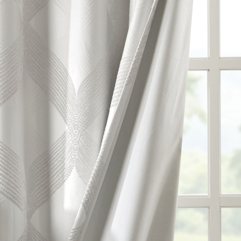 Ogee Knitted Jacquard Total Blackout Curtain Panel(Only 1 Pc Panel), Ivory, 50.09" W x 84.09" L