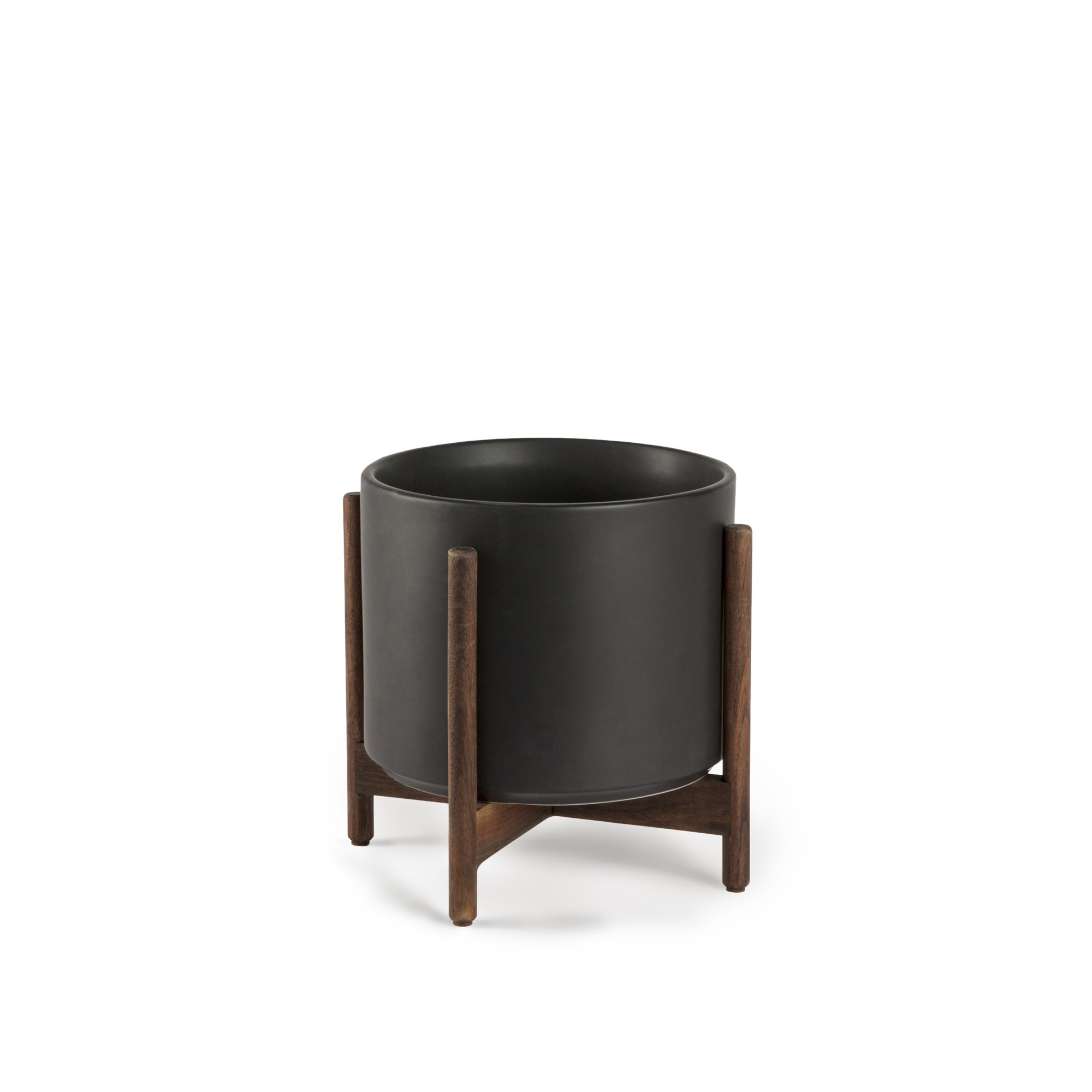 Riverside Handmade Ceramic Pot Planter, Black/Darkened Teak, 18.25" H x 12.6" W x 12.6" D