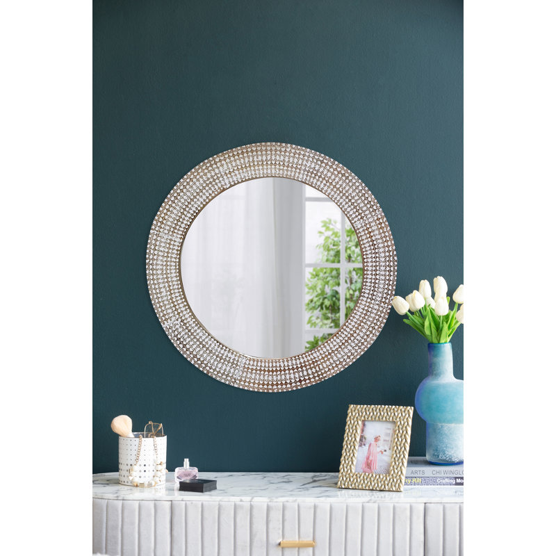 Miroir rond à cadre en bois - 36 po de diamètre - Brun