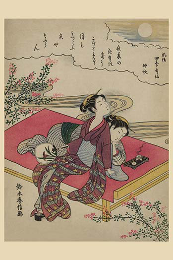 « floraisoning under a automne moon » par suzuki harunobu, reproduction d’art, H 66 po x l 44 po