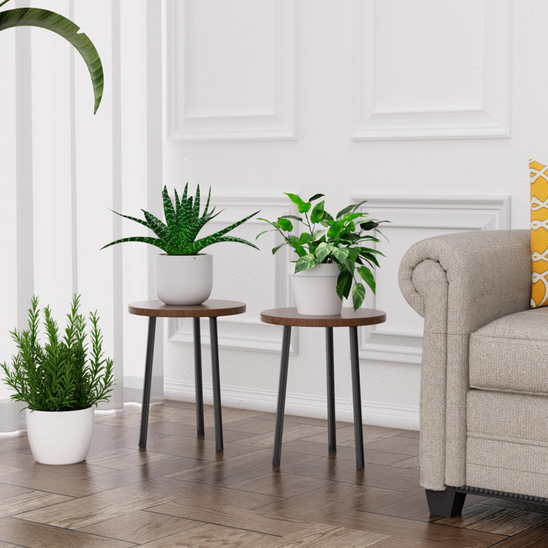 Petite table ronde pour plante d'intérieur 14 pouces Mid Century Modern Decor, Noyer