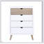 Commode de rangement blanche et naturelle avec tiroirs en queue d'aronde pour les chambres de jeunes, idéale pour la vie organisée