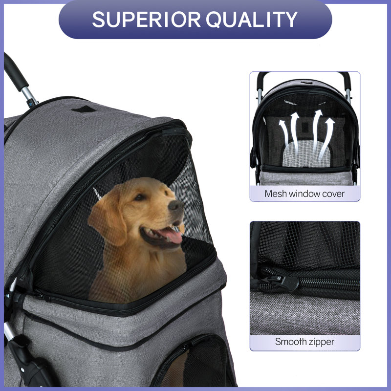Poussette pliable pour animaux de compagnie, poussette légère portable pour voyage, promenades et joggings, gris