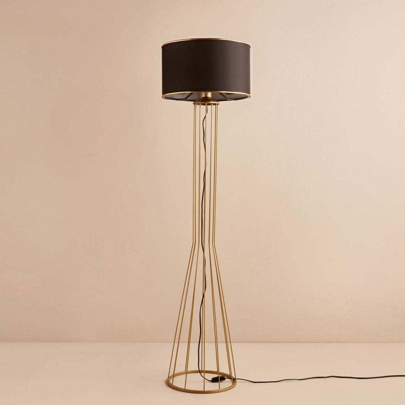 Elegant Black & Gold Floor Lamp, 56.7 Inches Tall | 100% Fabric Shade, 100% Metal Frame | E27 Socket (Max 40W), 59.1 Inches Cable | Stylish Lighting for Living Room & Bedroom, Perfect for Modern Decor
