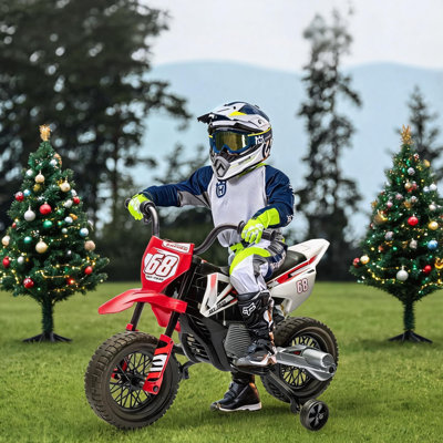 12V Kids Motorcycle with Training Wheels, Bluetooth Music, Electric Dirt Bike for Kids, Twist Grip Throttle, Max Speed 3 MPH, Children Ride Motorcycle, Spring Suspension, Suitable for 3-8 Years Olds