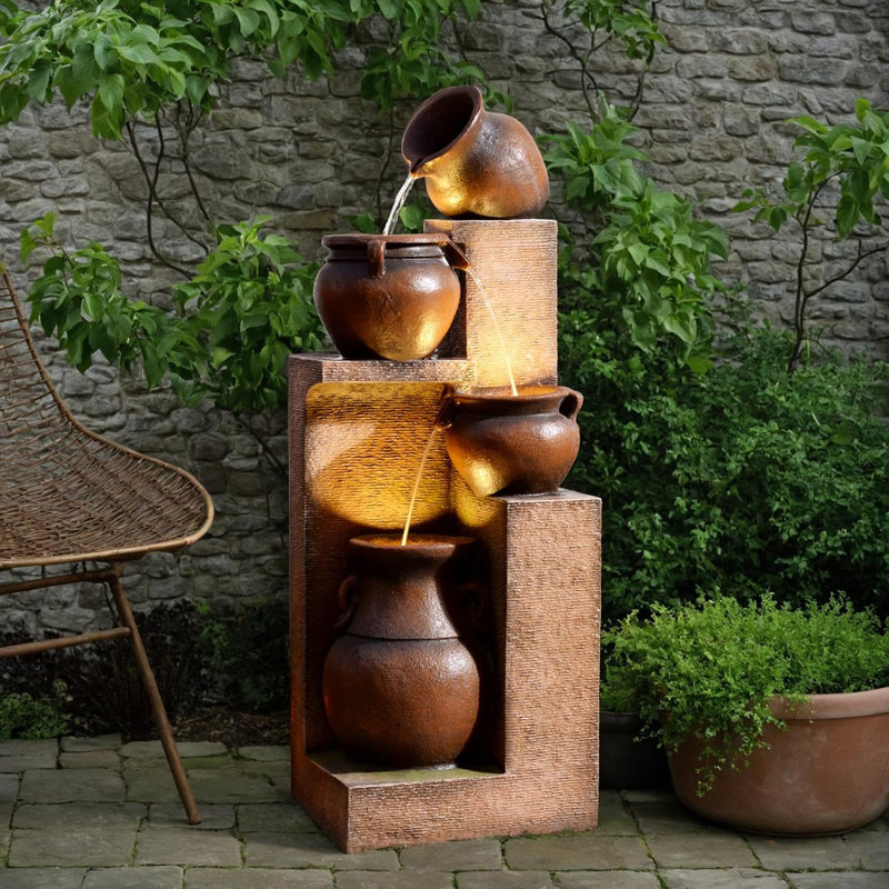 Hand Crafted Weather Resistant Floor Fountain with Light