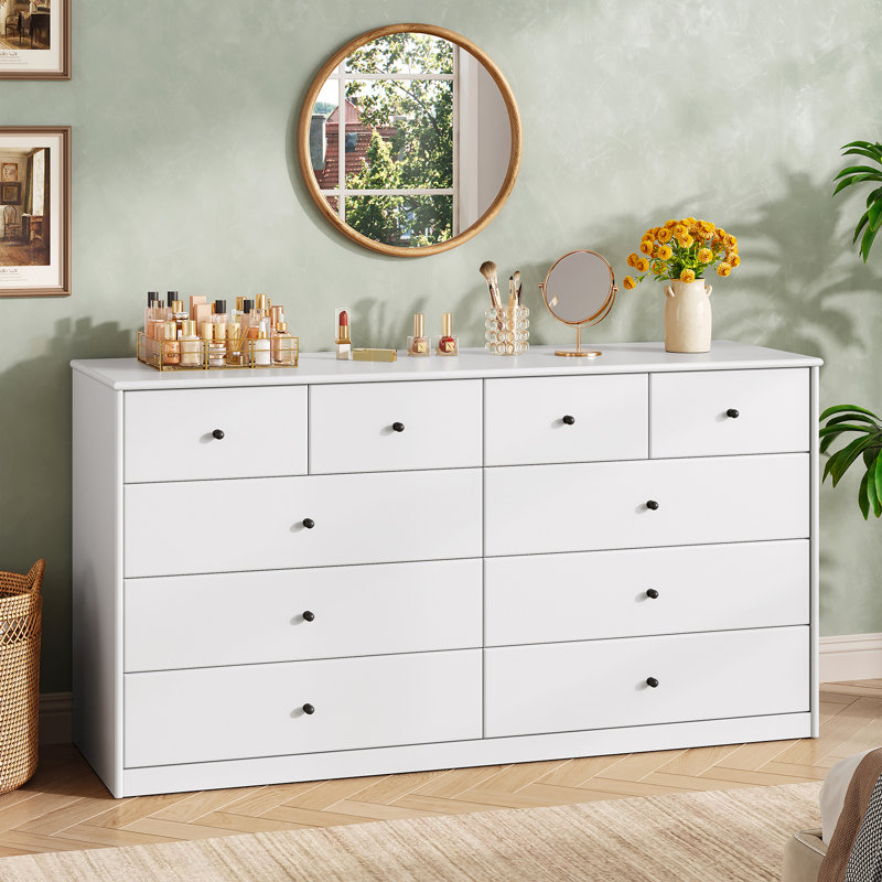 Commode blanche 10 tiroirs, commode de rangement moderne 55 po, Blanc