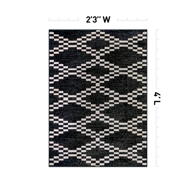 Tapis noir et blanc Modern Modern, Rectangle 2 pi 2 po x 4 pi