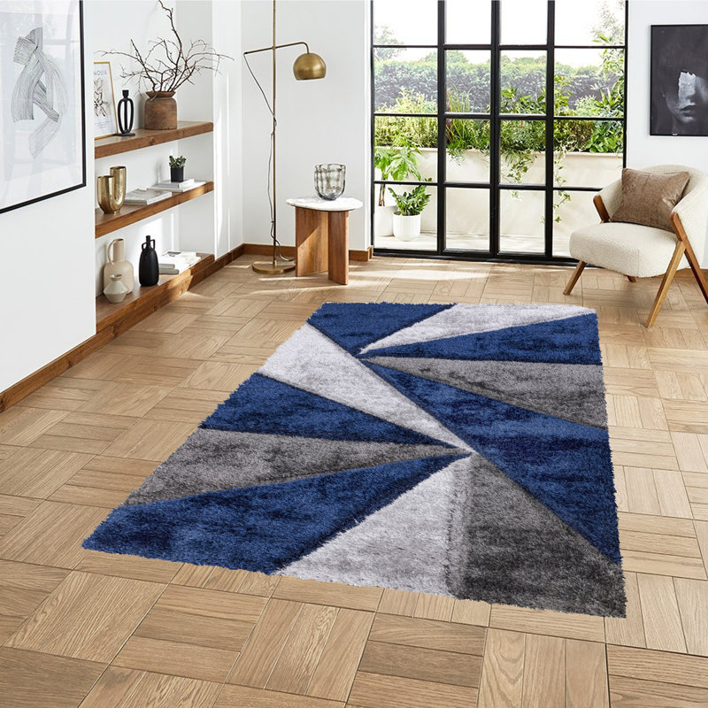 Todi Rug Carpet Runner Mat Geometric Machine Tufted Shag Indoor / Outdoor Area Rug, Rectangle 1'11.6" x 3'7.3"