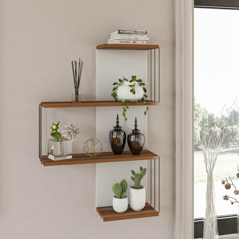 Hampson 4 Piece Floating Shelf, Pine/White