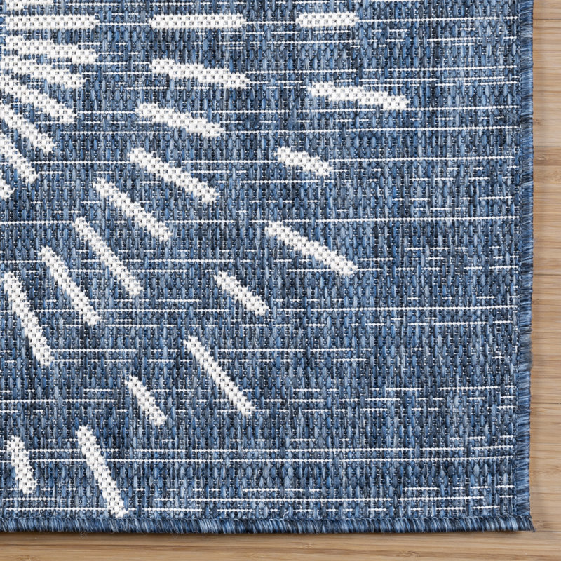 Savara Holdenville Navy Blue Ivory Cream Ivory Cream Global Sunburst Indoor/ Outdoor Polypropylene Flatweave Area Rug