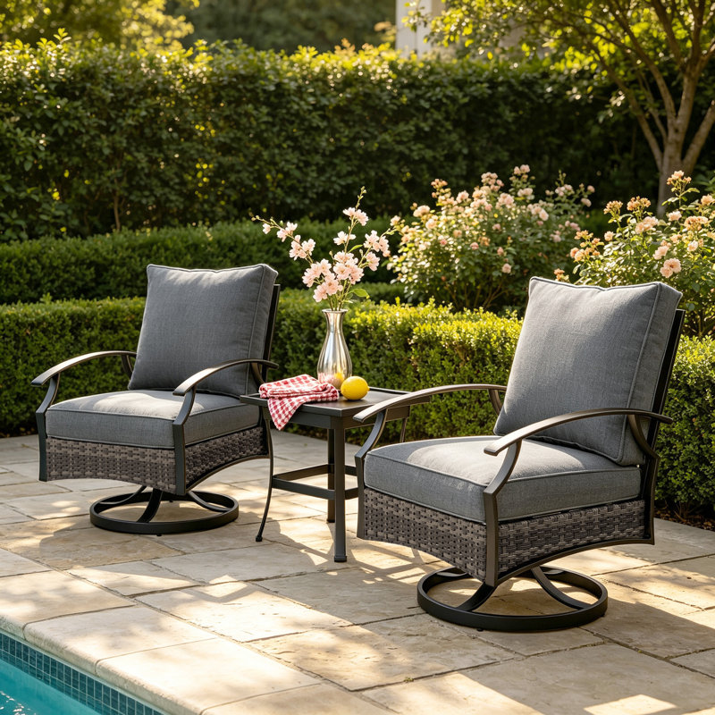 Ensemble de 3 chaises pivotantes en métal pour l'extérieur Charron, Gris