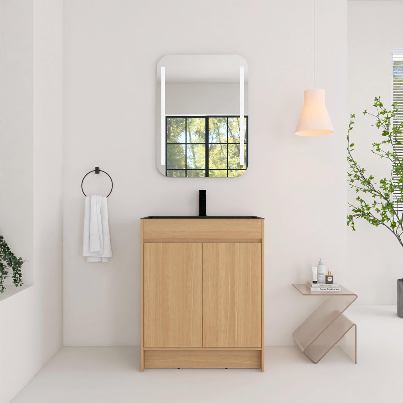 Meuble-lavabo autoportant de 28 pouces avec lavabo en acier inoxydable et tuyau de vidange flexible, 2 portes à fermeture douce