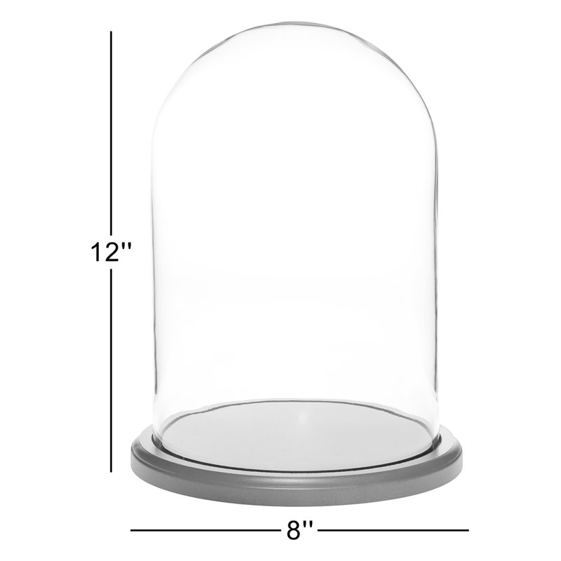 Cloche à dôme en verre 9,75 "x 15" Vucciria, 12" H x 8" W x 8" D, Base en panneau de fibres à densité moyenne noye