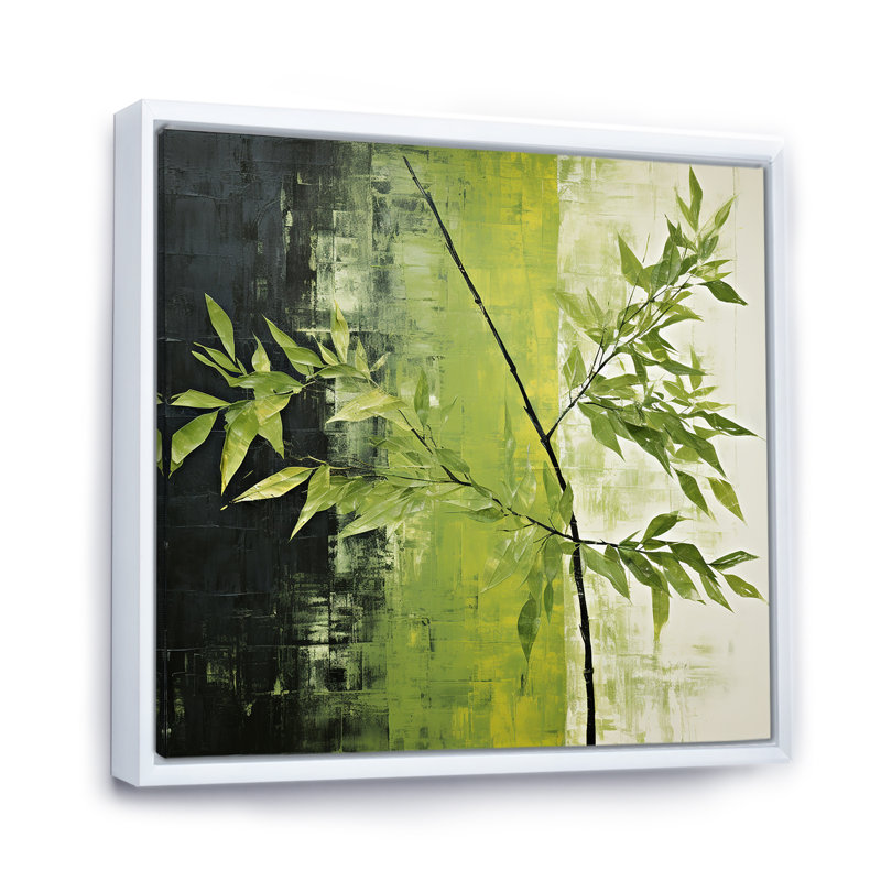«Green Ferm Simple Collage II», reproduction sur toile, Cadre flottant blanc, H 24 po x l 24 po x P 1 po