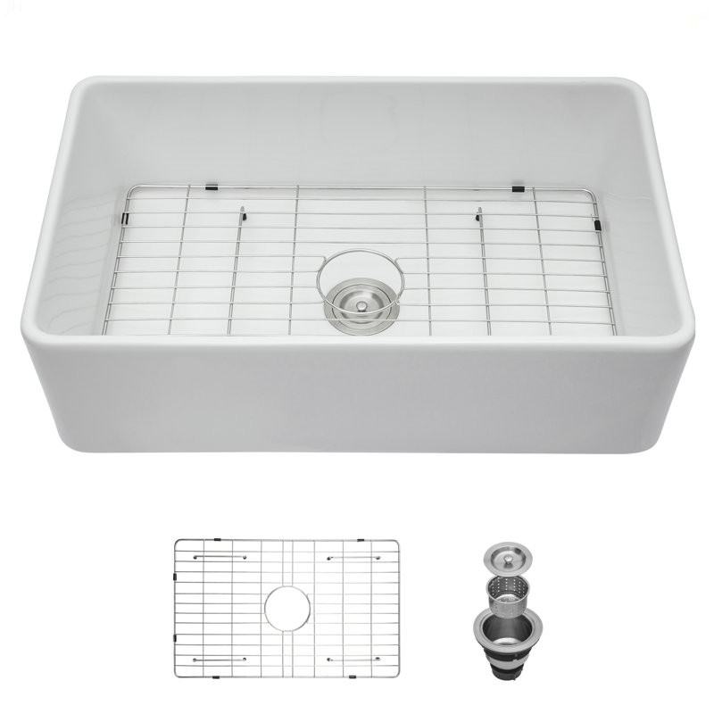 33 Farmhouse 33 - Lavabo de cuisine 33 pouces à tablier frontal en céramique à simple cuve Farmer