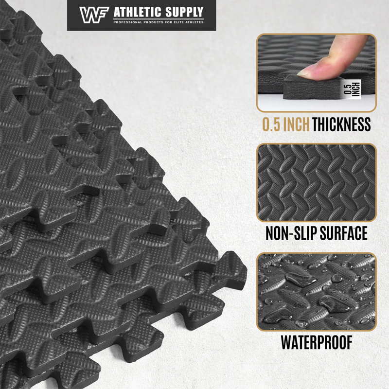 Black Diamond Pattern Interlocking EVA Foam Gym Floor Tiles, 48 SQ.FT