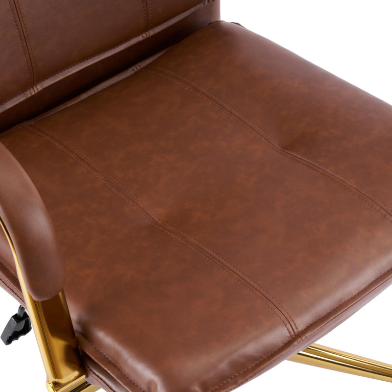 Chaise de bureau haut de gamme en similicuir brun avec accoudoirs rembourrés et siège rembourré pivotant de 23,2 po de largeur
