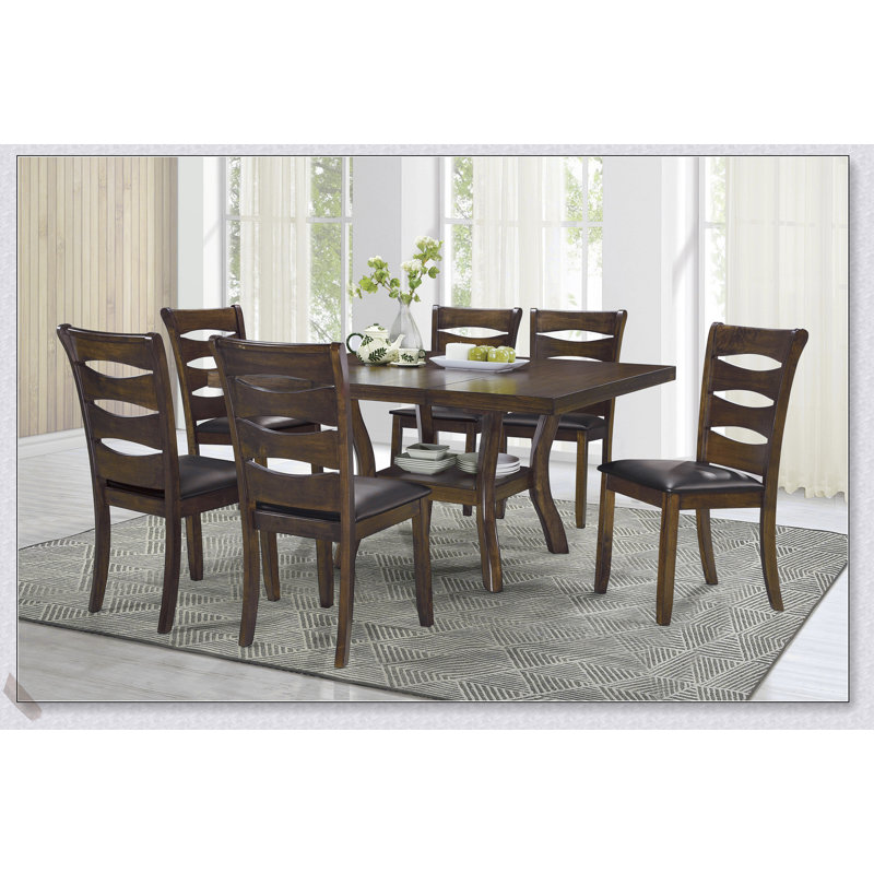 Ensemble de salle à manger 7 pièces transitionnel avec rallonge autoportante et chaises d'appoint confortables, finition brune durable pour les maisons modernes