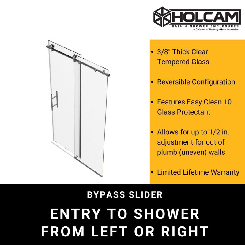 Eclipse 60 in. W x 60.5 in. H Sliding Frameless Tub Door in Chrome with 3/8 in. (10mm) Thick Clear Glass, Chrome