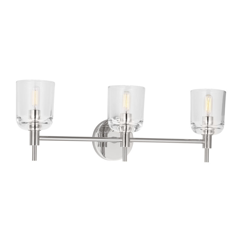 Luminaire mural de salle de bain Thom Filicia Coury avec abat-jour transparent, Nickel poli, 3 lumières