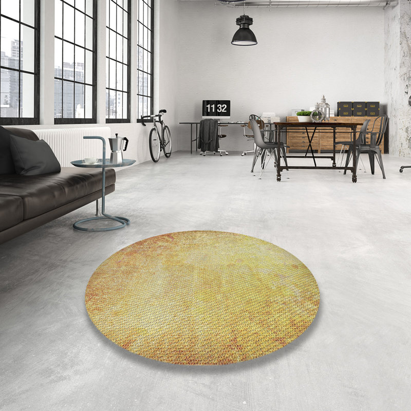 Tapis jaune / brun Power Loom, Rond 5 pi