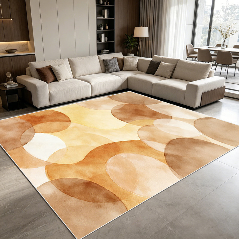 1PC neutral earth tone watercolor overlapping circle bokeh area rugs for Living Room, Soft and Comfortable, All-season, easy-care, machine washable Indoor floor mat, ideal for dining table, bedroom, entryway, kitchen, sunroom, Home & Outdoor Decor.